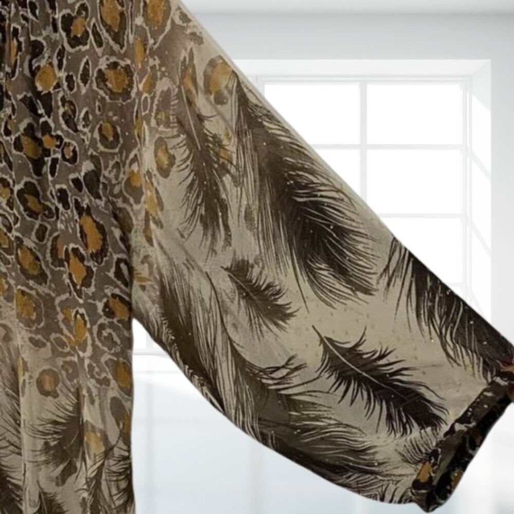 i Jeans by Buffalo Animal Print Sheer Gold Fleck Blouse Top Medium Flowy Boho - Picture 9 of 16